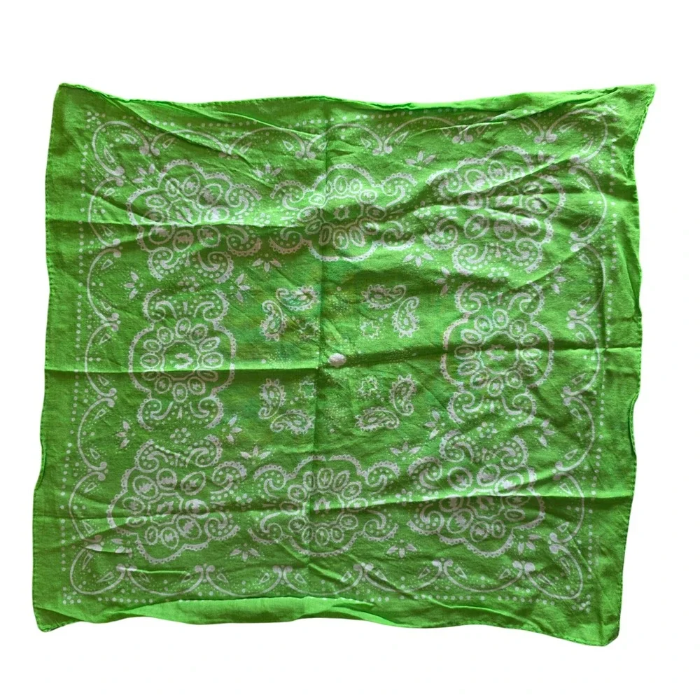 Vintage Style Neon Green Paisley Cotton Bandana Square Scarf Handkerchief